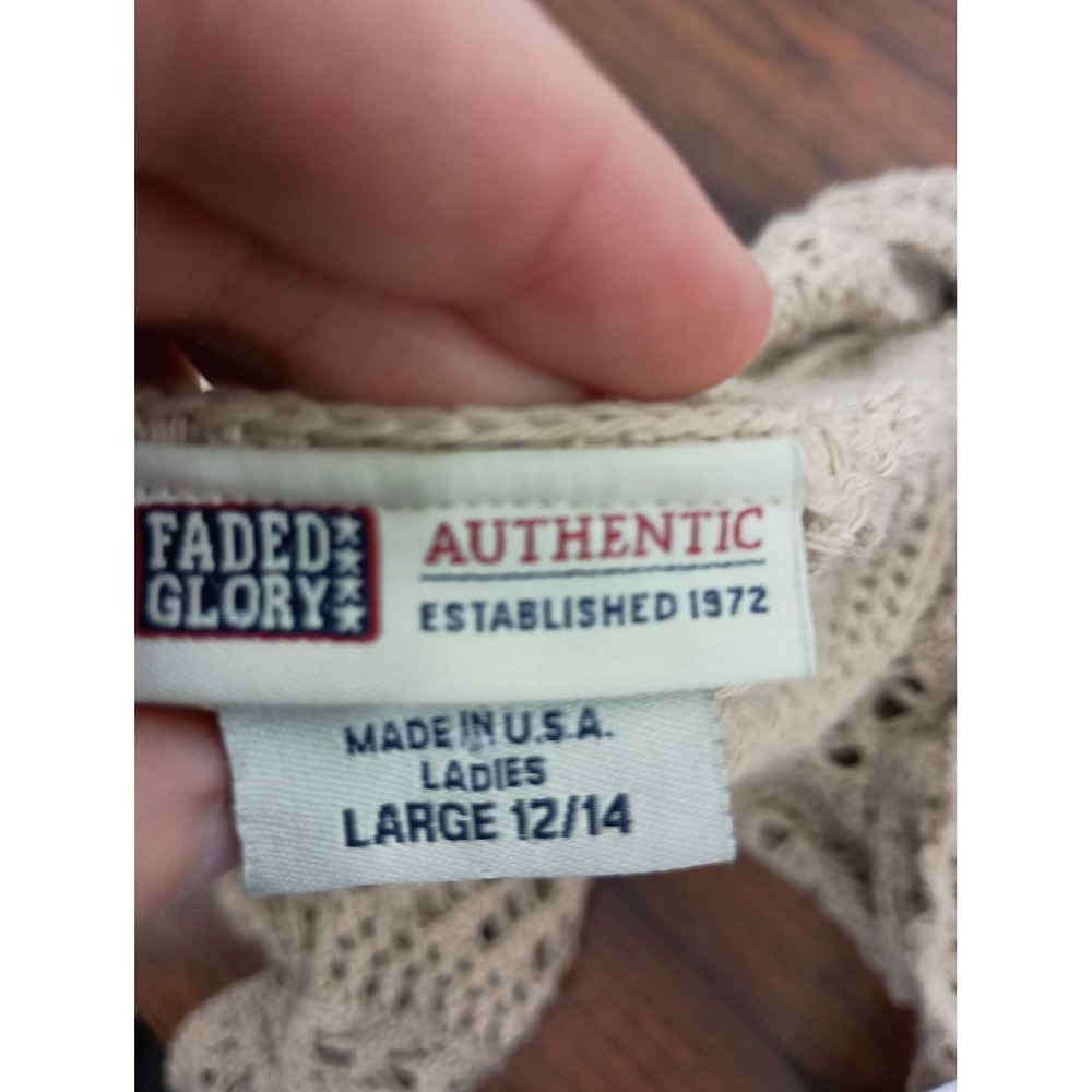 tan beachy sheer fairy y2k boho long sleeve cardigan shall crochet knit office L - Picture 2 of 7